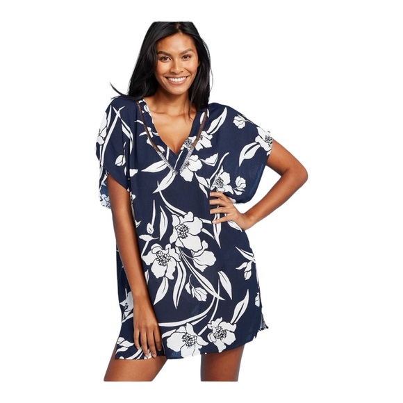 Kona Sol Other - Kona Sol V-neck Tropical Floral Print Swimsuit Coverup Dress